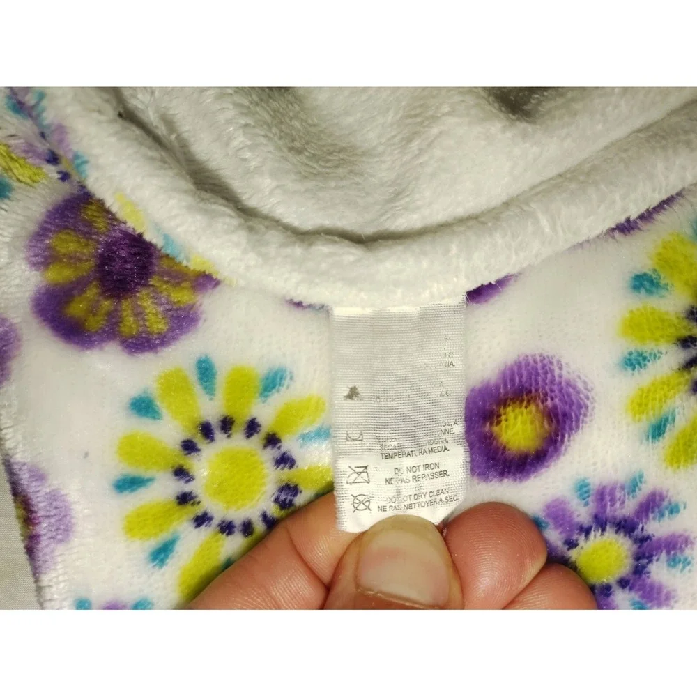 Purple Green Flower Blanket Baby Girl White Plush Soft htf 30x38 Mink‎ Lovey